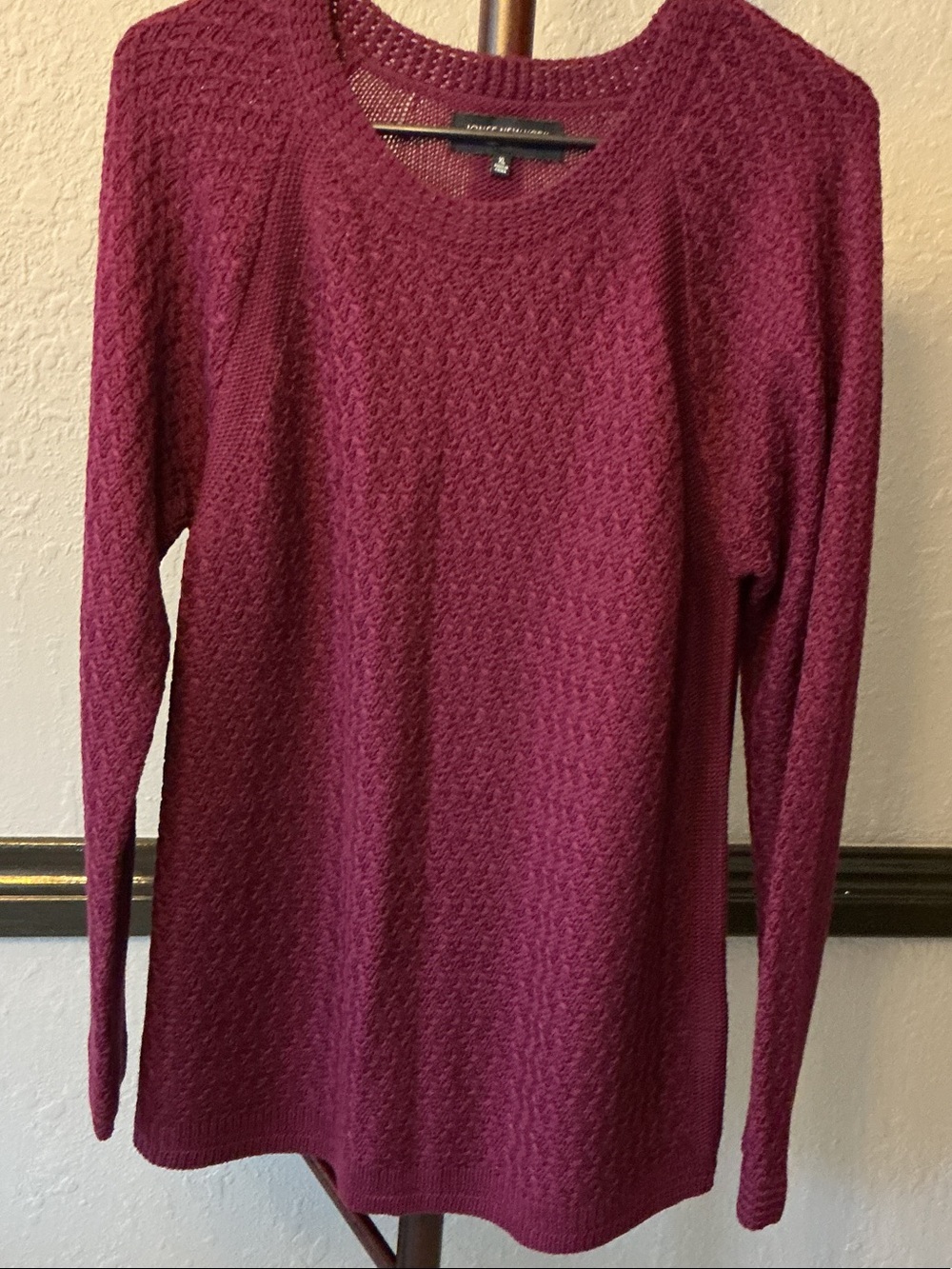 Jones New York Signature Maroon Open Knit Crewneck Sweater